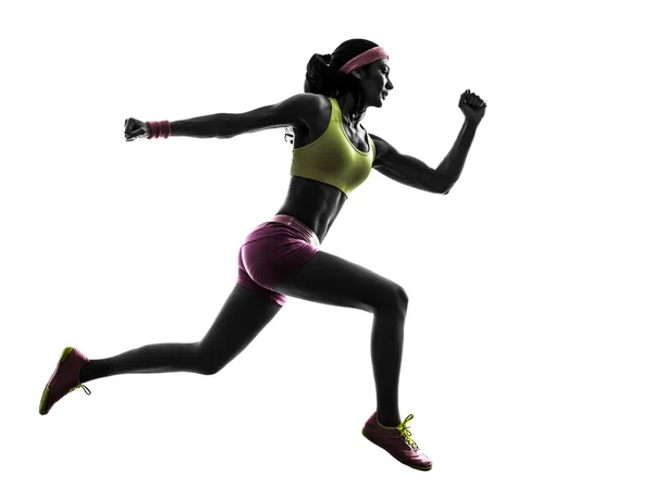 Woman runner running jumping  silhouette — Stock Photo, Image