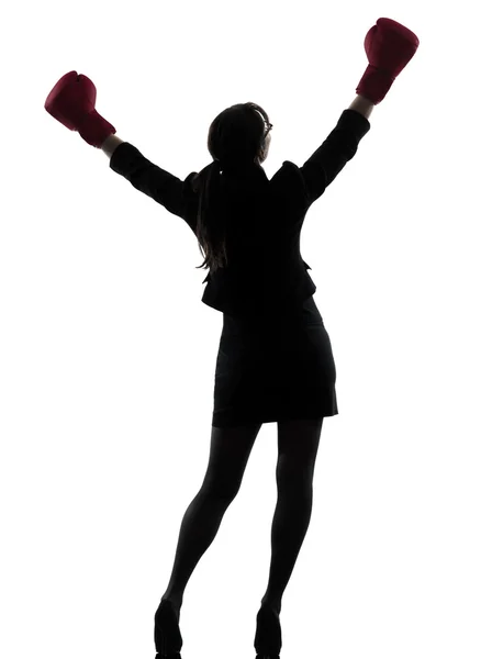 Business woman boxing gloves silhouette — Stock Photo, Image