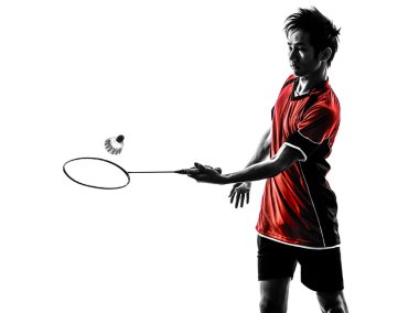 Badminton oyuncu genç adam siluet