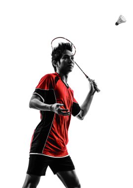 Badminton oyuncu genç adam siluet