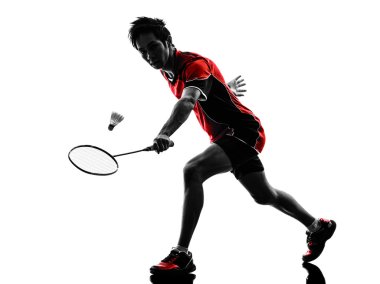 Badminton oyuncu genç adam siluet