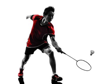 Badminton oyuncu genç adam siluet
