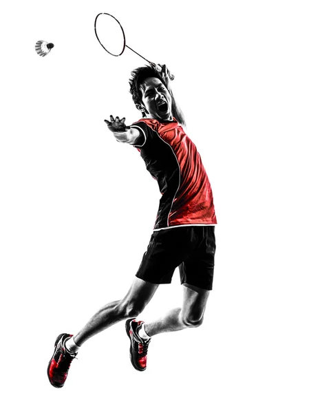 Badminton giocatore giovane uomo silhouette — Foto Stock