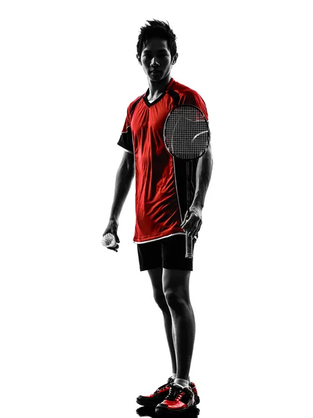 Badmintonspieler junge Mann Silhouette — Stockfoto