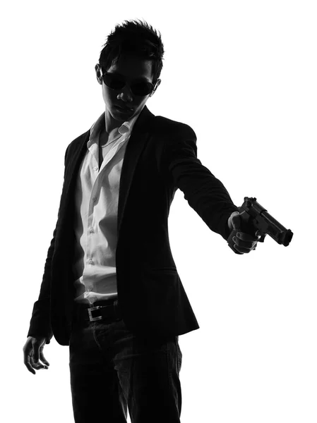 Asiatico pistolero killer ritratto tiro silhouette — Foto Stock