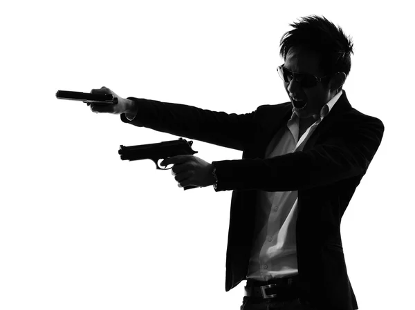 Asian gunman killer  portrait shooting silhouette — Stock Photo, Image