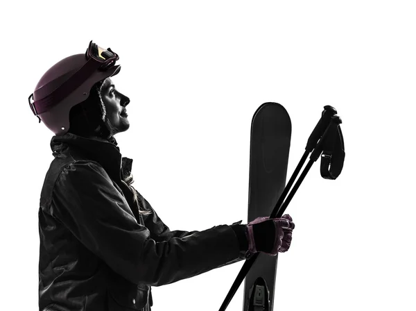 One woman skier  silhouette — Stock Photo, Image