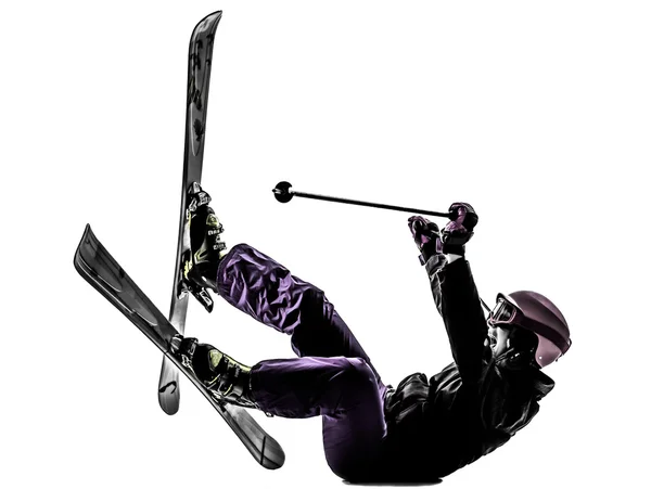 Bir kadın kayakçı Kayak düşen siluet — Stok fotoğraf