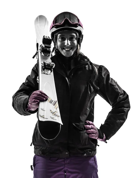 One woman skier portrait  silhouette — Stock Photo, Image