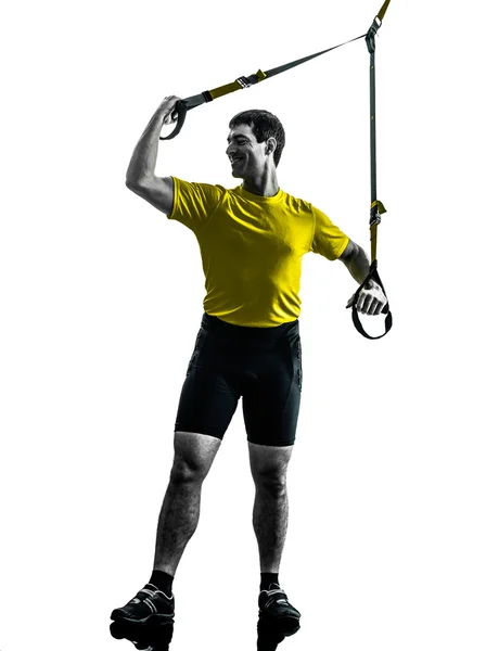 Man exercising suspension training  trx silhouette — Stock Photo, Image