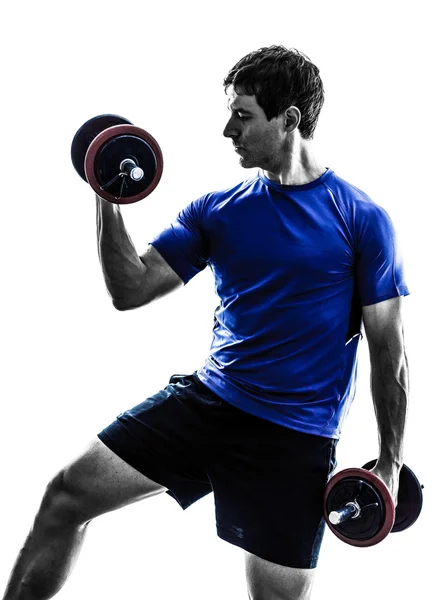 Homem exercitando silhueta de treinamento de peso — Fotografia de Stock