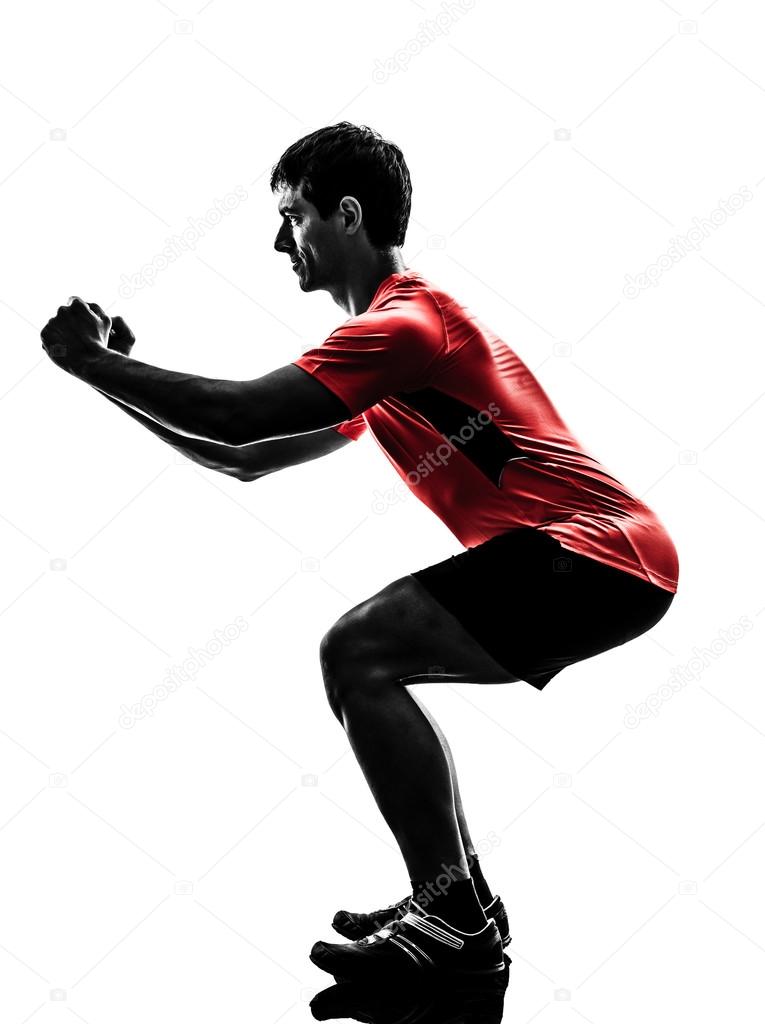 man exercising fitness workout  lunges crouching silhouette