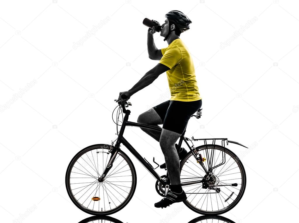 man bicycling  mountain bike drinking silhouette
