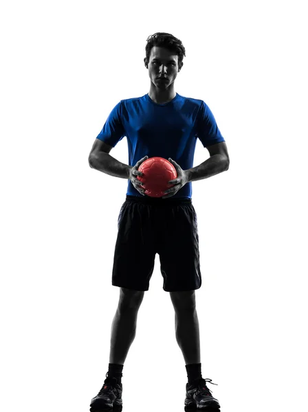 Young man exercising handball player silhouette — Stock Photo, Image