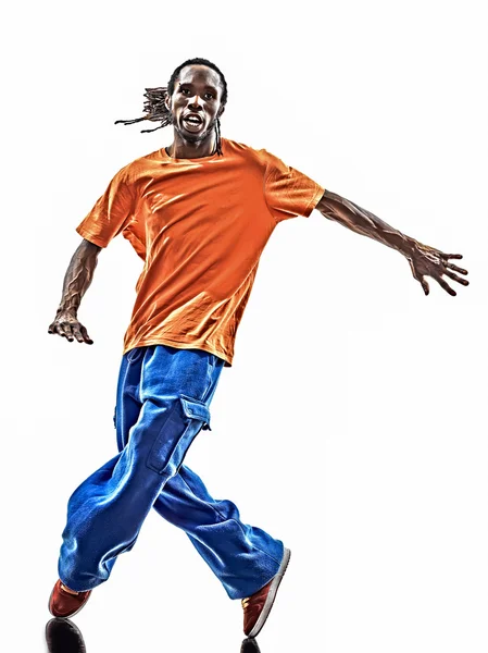 Hip hop acrobatico pausa ballerino breakdance giovane uomo silhouette — Foto Stock