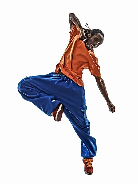 Hip hop acrobatic break dancer breakdancing young man jumping si — Stock Photo, Image