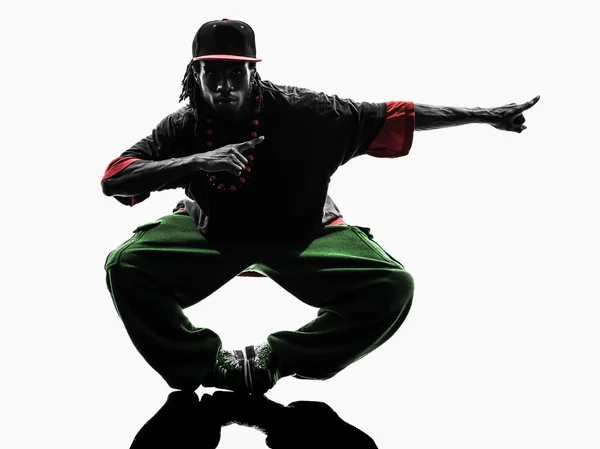 Hip hop akrobatické přestávka tanečník breakdance mladý muž silueta — Stock fotografie