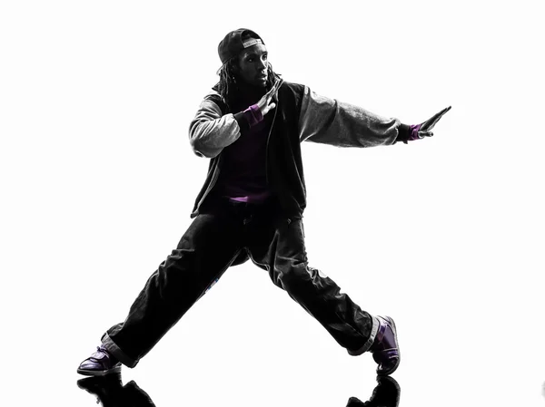Hip hop acrobatic break dancer breakdancing young man silhouette — Stock Photo, Image