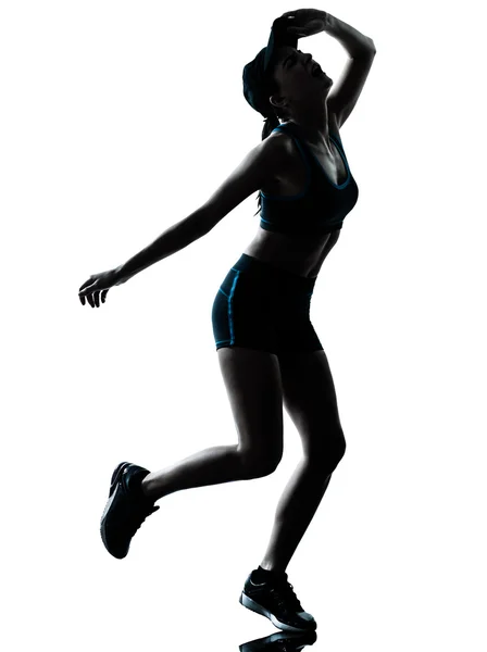 Vrouw loper jogger moe ademloos silhouet — Stockfoto