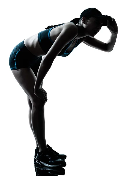 Kadın atlet jogger yorgun nefes nefese siluet — Stok fotoğraf