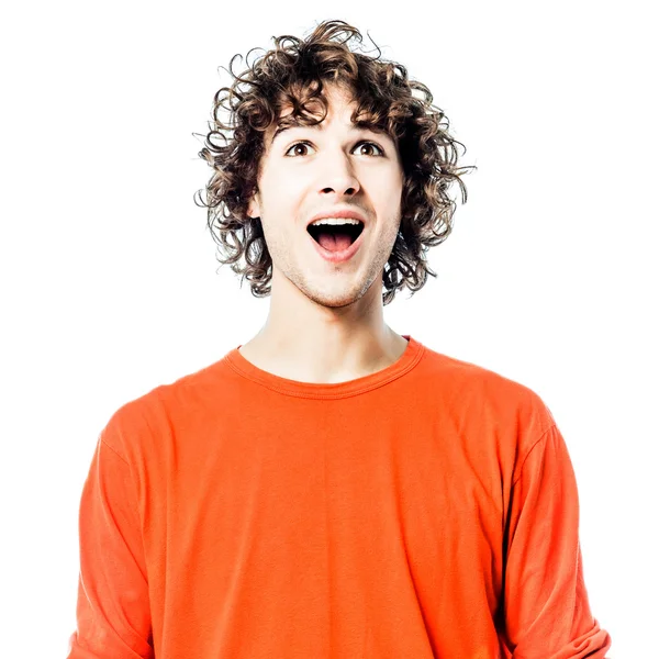 Young man happy looking up  portrait — Stock Photo, Image