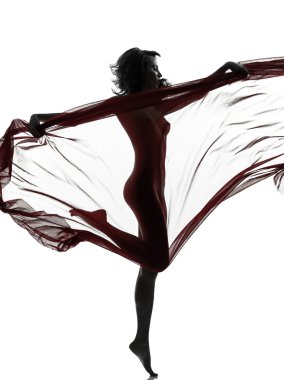 güzel Asyalı kadın kırmızı duvak siluet çıplak