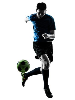 Beyaz futbol oyuncu adam siluet hokkabazlık