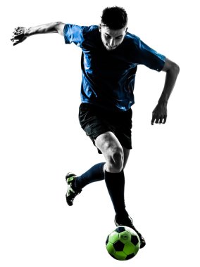 Beyaz futbol oyuncu adam siluet hokkabazlık