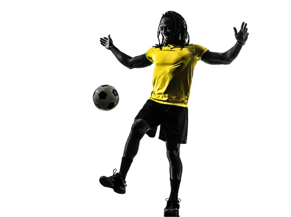 One black Brazilian soccer football player man silhouette — Stock Photo, Image