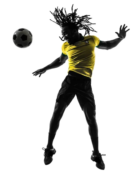 Jeden czarny Brazylii piłka nożna Piłka nożna gracz mężczyzna sylwetka — Zdjęcie stockowe