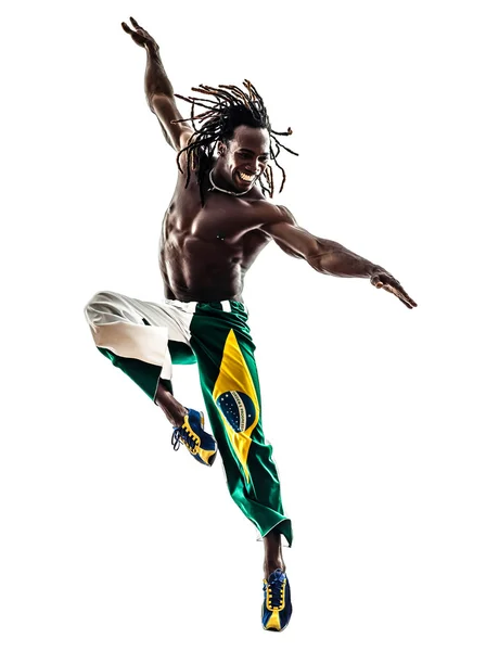 Brazylijski czarny człowiek tancerz taniec skoki sylwetka — Zdjęcie stockowe
