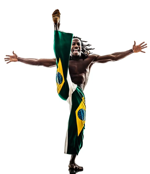 Hombre negro brasileño bailarín bailando silueta capoeira — Foto de Stock