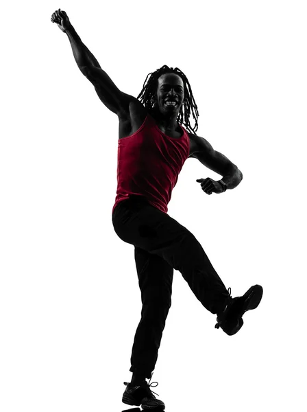 African man exercising fitness zumba dancing silhouette — Stock Photo, Image