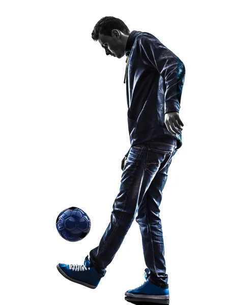 Young man soccer freestyler player silhouette — Stock Photo, Image