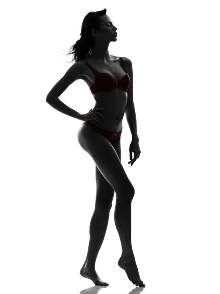 Belle asiatique femme en rouge sous-vêtements silhouette — Photo