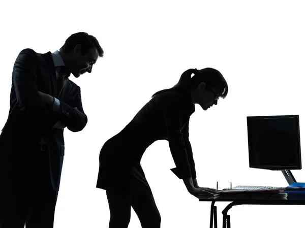 Business woman man couple sexual harassment silhouette — Stock Photo, Image