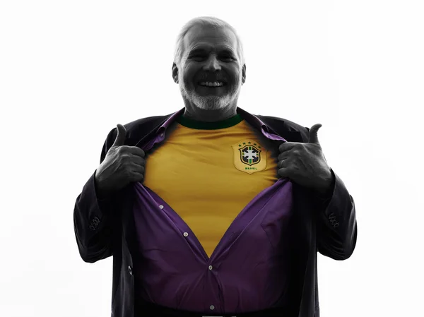 Senior Brazilian supporter fan man silhouette — Stock Photo, Image