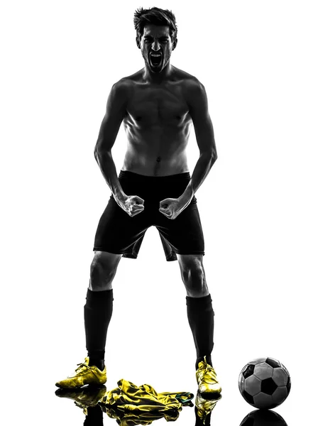 Brasileño fútbol jugador joven hombre de pie desafío sil —  Fotos de Stock
