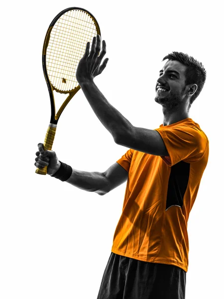 Man tennis spelare stående applåderar siluett — Stockfoto