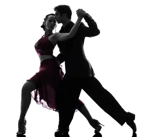 Couple man woman ballroom dancers tangoing  silhouette — Stock Photo, Image