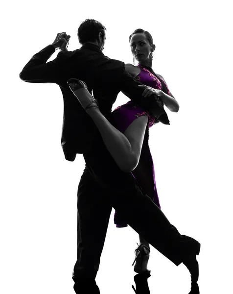 Paar man vrouw ballroom dansers tangoing silhouet — Stockfoto