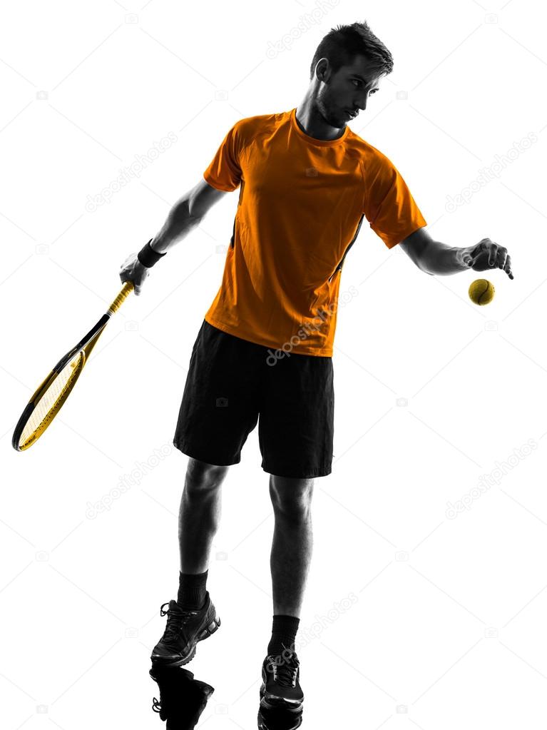 man tennis player at service serving silhouette