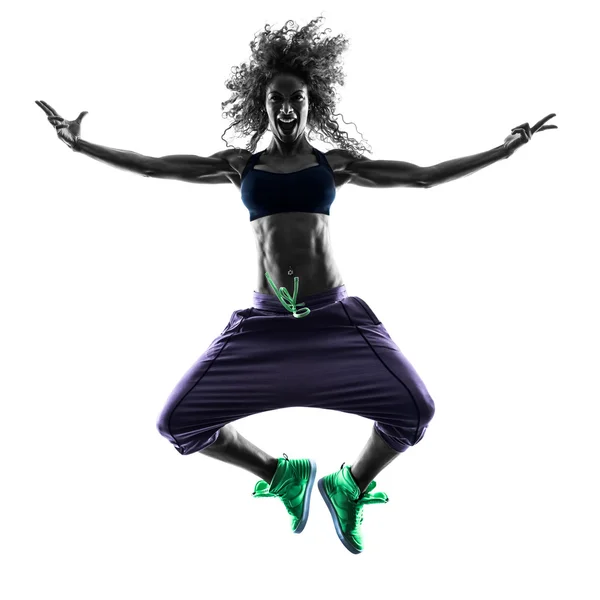 Woman zumba dancer dancing exercises silhouette — Stock Photo, Image