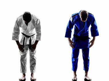 judokas fighters fighting men silhouette clipart
