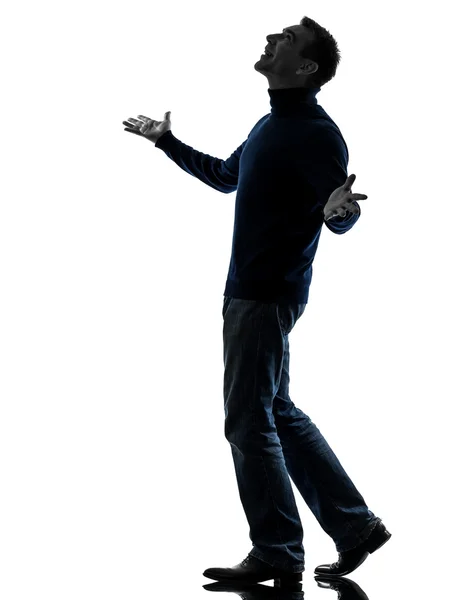 Man looking up happy silhouette full length — Stock Photo, Image