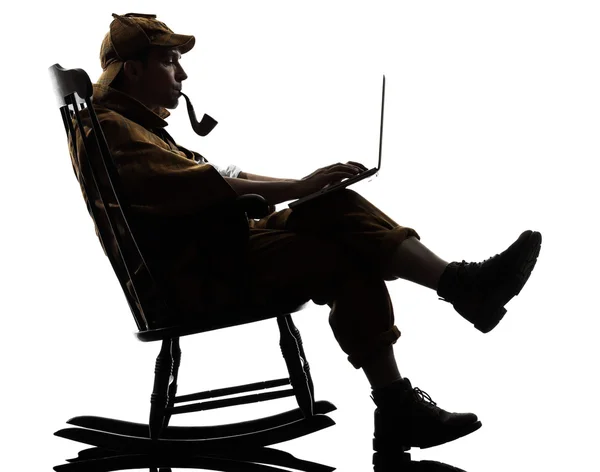 Sherlock holmes silhouette computing — Stock Photo, Image