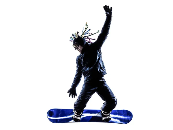 Joven snowboarder hombre silueta — Foto de Stock