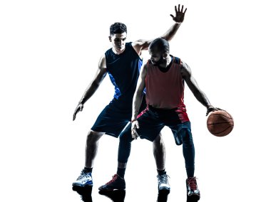 Beyaz ve Afrika basketbol oyuncular adam siluet