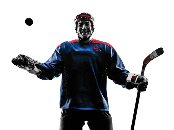 Buz hokeyi adam oyuncu siluet — Stok fotoğraf