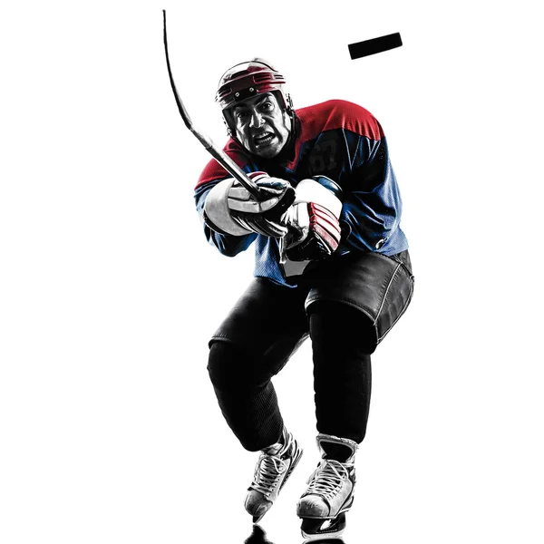 Silhouette eines Eishockeyspielers — Stockfoto